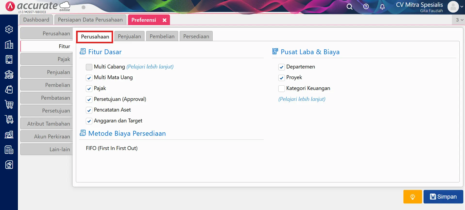 cara mengatur fitur dasar Accurate Online